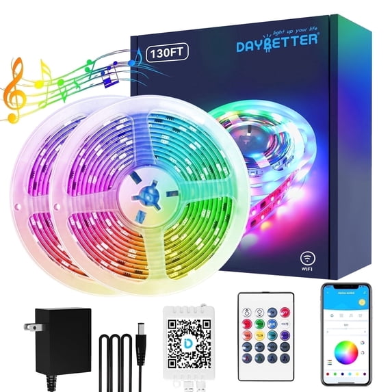 DAYBETTER Wifi LED Strip Lights, 130ft Work with Alexa and Google Assistant LED Lights for Bedroom