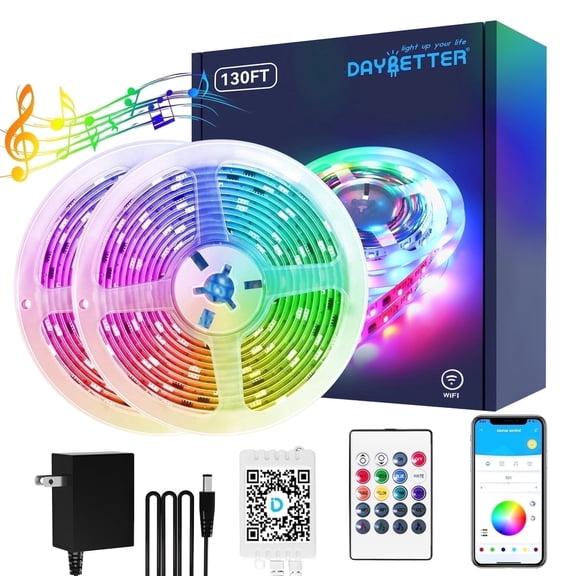 DAYBETTER Wifi LED Strip Lights, 130ft Work with Alexa and Google Assistant LED Lights for Bedroom
