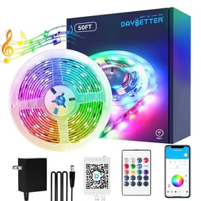 DAYBETTER Wifi LED Strip Lights, 50ft Music Sync Lights work with Alexa and Google Assistant,APP Voice Remote Control RGB Lights for Indoor Decor.