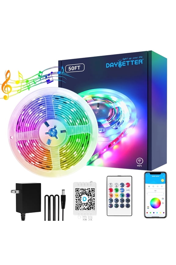 Wifi LED Strip Lights, 50ft Music Sync Lights work with Alexa and Google Assistant,APP Voice Remote Control RGB Lights for Indoor Decor.