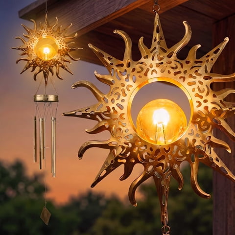 DAYBETTER Wind Chimes, Waterproof Solar Wind Chimes for Outside, Sun Wind chimes with Glowing Crackle Glass Ball, Gifts for Mom, Birthday, Mother's Day,Outdoor Decor.
