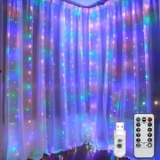 DAYBETTER Window Curtain Light,300LED 9.8x9.8FT Multicolor Twinkle Lights,USB Plug-in 8 Modes Fairy Hanging String Light with Remote for Bedroom, Wedding, Party