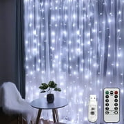 DAYBETTER Window Curtain Light,300LED 9.8x9.8FT White Twinkle Lights,USB Plug-in 8 Modes Fairy Hanging String Light with Remote for Bedroom, Wedding, Party, Wall