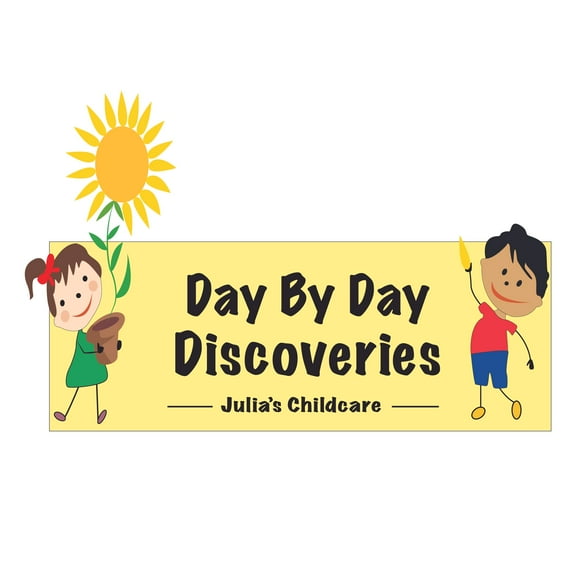 DAYCARE - Day By Day Discoveries Lettering Art Quote Decoration Multicolored Art Design Vinyl Adhesive Wall Decal - Removable Childcare Center Daycare Customized Name Wall Décor Sticker 10" x 6"