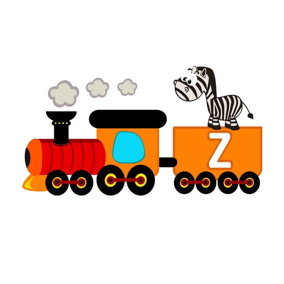 DAYCARE - Easy To Apply Educational Letter Z Alphabet Vinyl Art Decoration Striped Horse Zebra Animal Train Multicolored Kids Playroom Nursery Wall Decal 40" x 20"