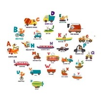 DAYCARE - Kids Playroom Kindergarten Multicolored English Alphabet Educational Wall Decoration Sticker A-Z Vehicles Design Vinyl Child Care Wall Decal 20" x 18"