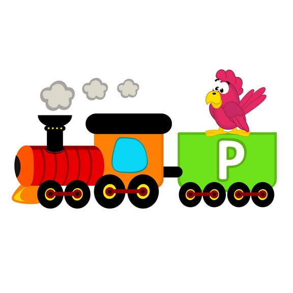 DAYCARE - Multicolored Educational P Alphabet Letter Decoration Parrot Bird Animal Train Design Removable Vinyl Kids Playroom Child Care Wall Decal Sticker 30" x 15"