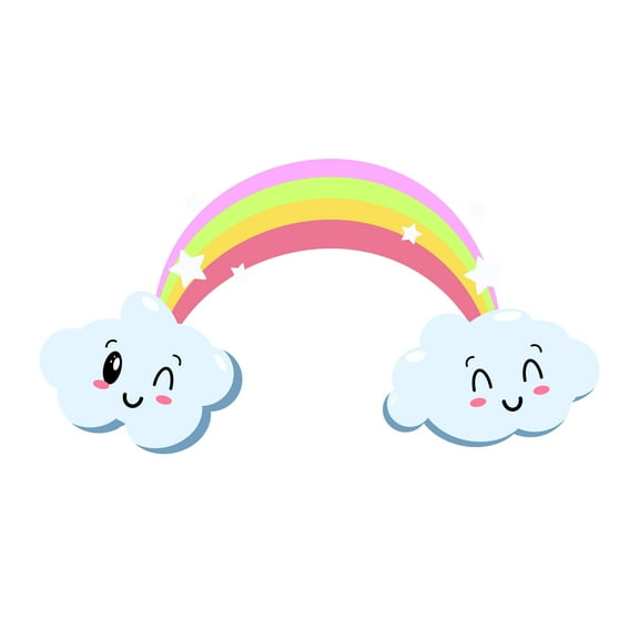 DAYCARE - Removable Child Care Nursery Sparkling Rainbow & Smiley Clouds Decoration Vinyl Adhesive Multicolored Art Kids Playroom Wall Decal Sticker 20" x 10"