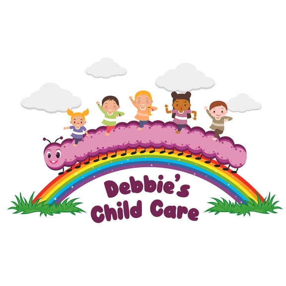 DAYCARE - Removable Multicolored Daycare Kids Playroom Bedroom Cartoon Style Customized Name Design Vinyl Wall Decal - Adhesive Wall Lettering Art Kids Caterpillar Rainbow Clouds Decoration 24" x 40"