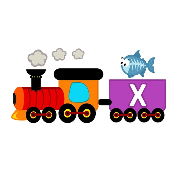 DAYCARE - X-Ray Fish Sea Animal Multicolored Train Kids Nursery Kindergarten Vinyl Decoration Letter X Alphabet Educational Art Design Removable Wall Decal 20" x 10"
