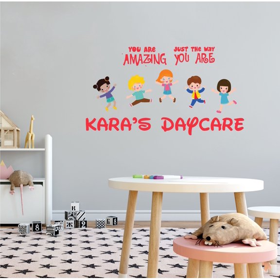 DAYCARE - You Are Amazing Just The Way You Are - Removable Inspirational Quotes Lettering Art Vinyl Decoration - Personalized Name Design Easy To Apply Daycare Adhesive Wall Décor Sticker 20" x 12"