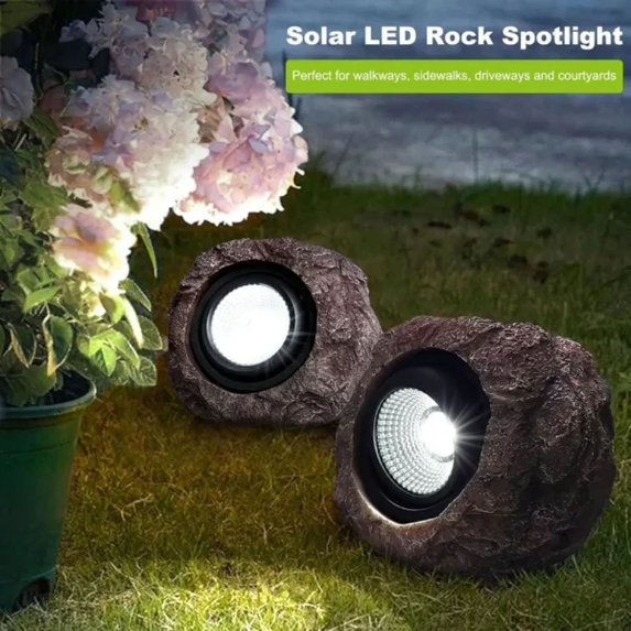 DAYEH Solar Powered Outdoor Rock Lights, Waterproof LED Spotlights for Patio & Landscape