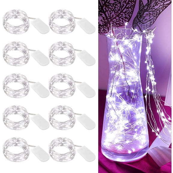 DAYI [10-Pack] LED String Lights, 6.6FT LED Moon Lights 20 Led Micro Lights On Silver Copper Wire (Batteries Include) for DIY Wedding Centerpiece, Table Decoration, Party (Cool White)