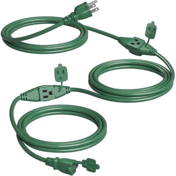 YANTONG 25 FT Outdoor Extension Cord with Multiple Outlets, 3 Outlet Multi Plug Power Cord, 16/3 Gauge SJTW, Weatherproof for Landscape, Christmas Tree Lights, Halloween, Holiday Decorations, Green