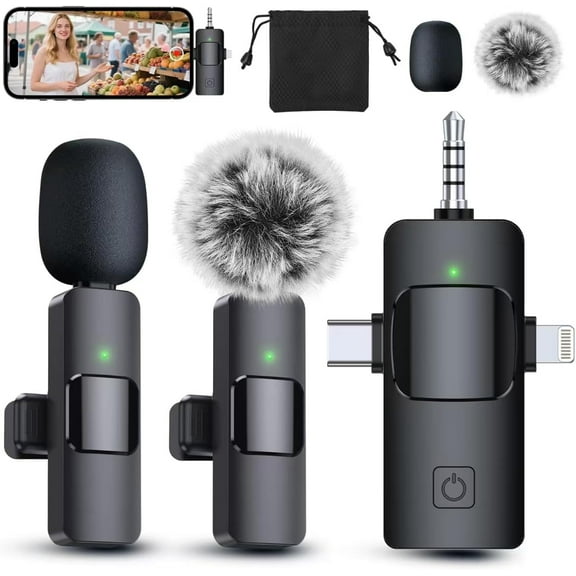 DAYI 3 in 1 Professional Wireless Lavalier Microphone for iPhone, Android, Camera, Wireless Microphones, Mini Microphone, Crystal Clear Sound Quality for Recording, Live Streaming, Microphone Clips