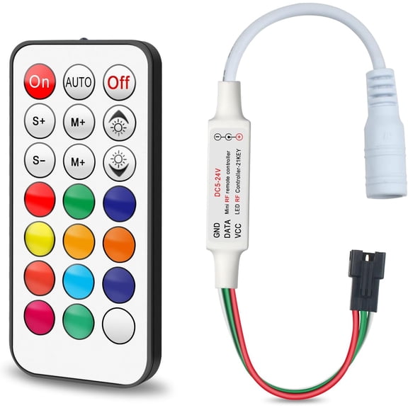 DAYI 3-PIN LED Controller, RF Wireless Remote Control, DC5V/12V/24V Mini Controller for Dream Color WS2812B WS2812 WS2811 Light Strips (21 Key)