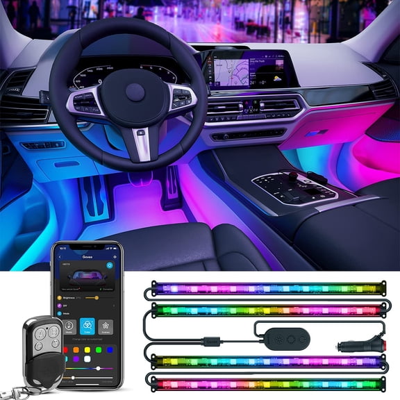 DAYI Car Lights, Smart RGBIC Interior Car Lights with APP, Remote Control, LED Lights for Decor, DIY Mode and Multiple Scene Options, 2 Lines Design 72 LED Lights