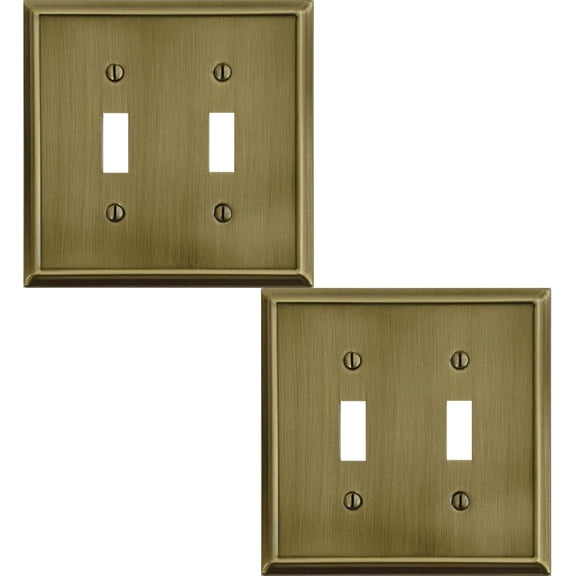 DAYI Double Toggle Light Switch Cover Aria Metal Wall Plate, 2-Pack Antique Brass 2 Gang, for Light Switch Cover Decorative Wallplate, Durable