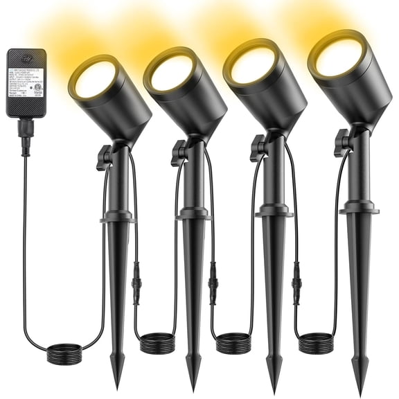 DAYI LED Outdoor Landscape Lighting Low Voltage Landscape Pathway Lights Aluminum Wired Waterproof Outdoor Spotlights Uplight Transformer for Yard House Garden 24W 2400lm (Warm White, 4)