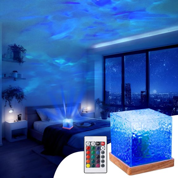 DAYI Ocean Wave Ceiling Projector, Colors Changing Show Aurora Glow Lamp with Remote, Sunset/Cloud Led Night Light, Northern Lights, Luminorthe Cube lamp for Bedroom/Room Decor(Big)