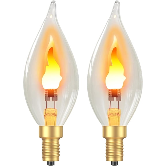 DAYI Upgraded Flame Light Bulbs, E12 Chandelier Base Candelabra Flickering Fire Light Bulb, Clear Candle Light for Halloween Christmas Party Porch Indoor Outdoor Home Decorations - C35/2 Pack