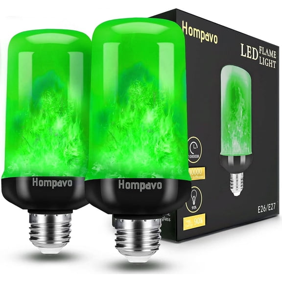 YANTONG Upgraded LED Flame Light Bulbs, Green Flickering Light Bulbs with Upside Down Effect, E26 Flame Bulb for Home Halloween St. Patrick's Day Christmas Decorations Indoor & Outdoor, 2 Pack