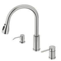 DAYONE 3 Hole Kitchen Faucet, Stainless Steel High Arch Kitchen Sink Faucet with Separate Handle 3 Pieces, Brushed Nickel Kitchen Faucet with Soap Dispenser and Pull Down 3-Mode Sprayer, Day3003-3H
