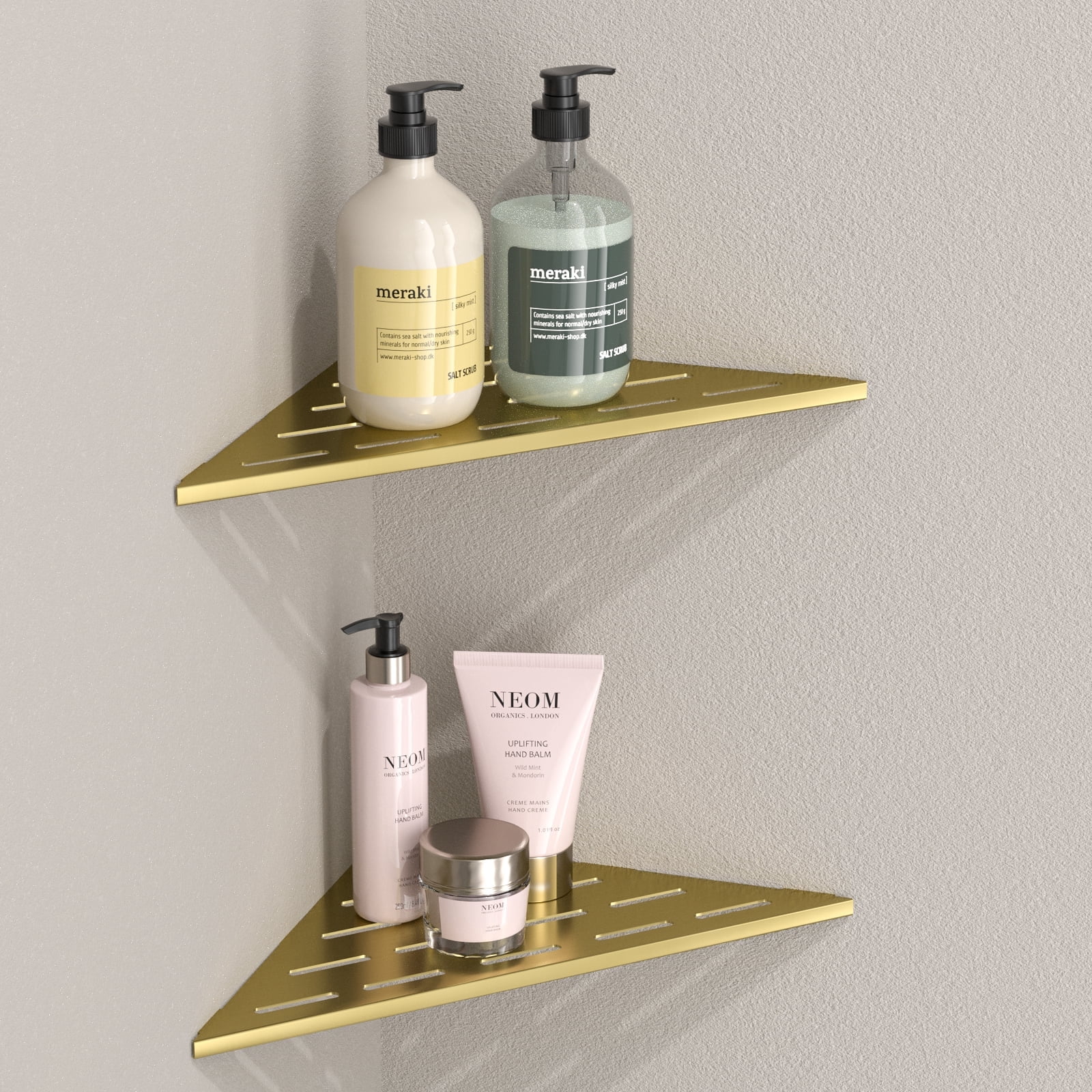 DAYONE Corner Shower Shelf Gold 2 Pack 10", Bathroom Corner Shower Organizer Shelf for Tiled Wall, SUS304 Stainless Steel Recessed Organizer Shelves
