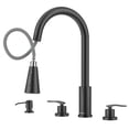 thumbnail image 1 of DAYONE Matte Black 3 Hole Kitchen Faucet with Separate Handle and Pull Down Sprayer, 2 Handle Sink Faucets for Kitchen RV Laundry Bar, 1 of 9