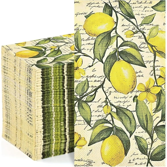 DAZLUT 100 PCS Lemon Napkins,3 Ply Disposable Decorative Paper Napkins,Bathroom Paper Towels for Guests, Dinner Hand Towels Decorative for Spring Summer Tea Party Supplies