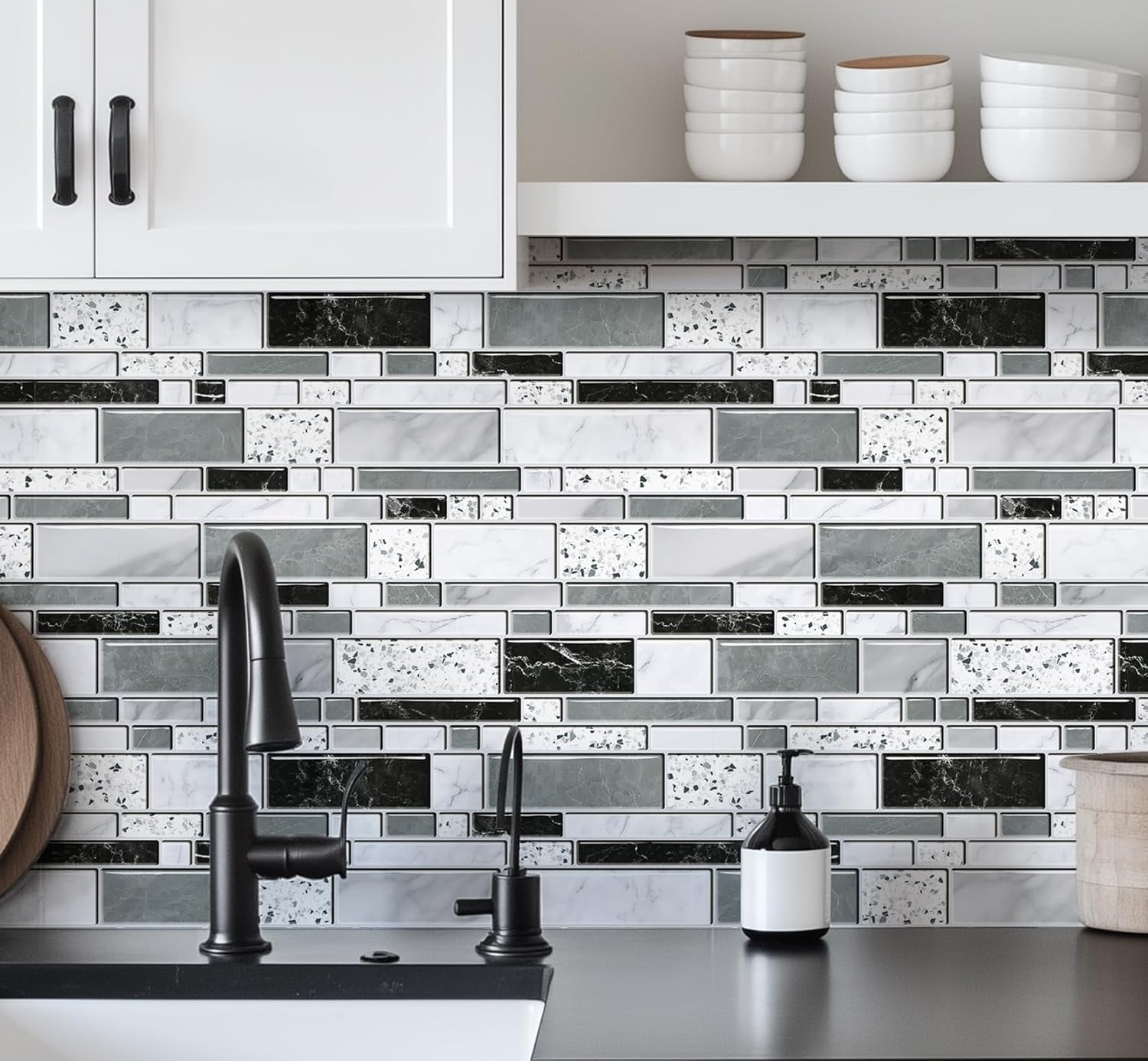 DAZLUT Brick Wallpaper Self-Adhesive Peel and Stick Wallpaper Black and Gray Waterproof and Removable Contact Paper for Home Decoration and Furniture Renovation, 17.7"x 394"