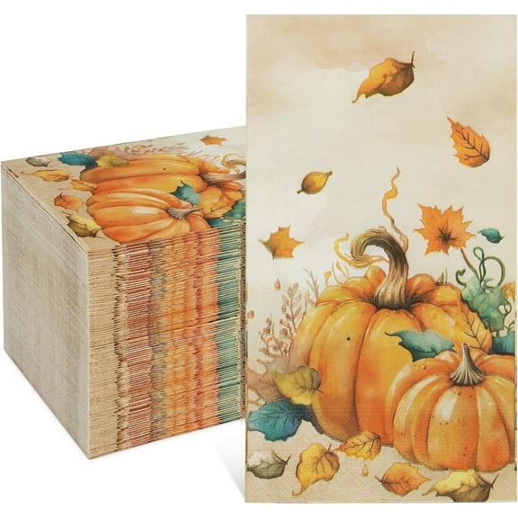 DAZLUTE 100 PCS Fall Paper Napkins 3 Ply Disposable Paper Napkins,Pumpkins Guest Towels for Thanksgiving Harvest Party Supplies