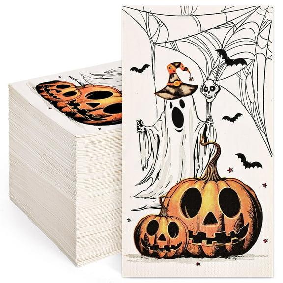DAZLUTE 100 PCS Halloween Guest Paper Napkins Disposable 3 Ply Napkins Ghost Pumpkin Scary Theme Party Supplies
