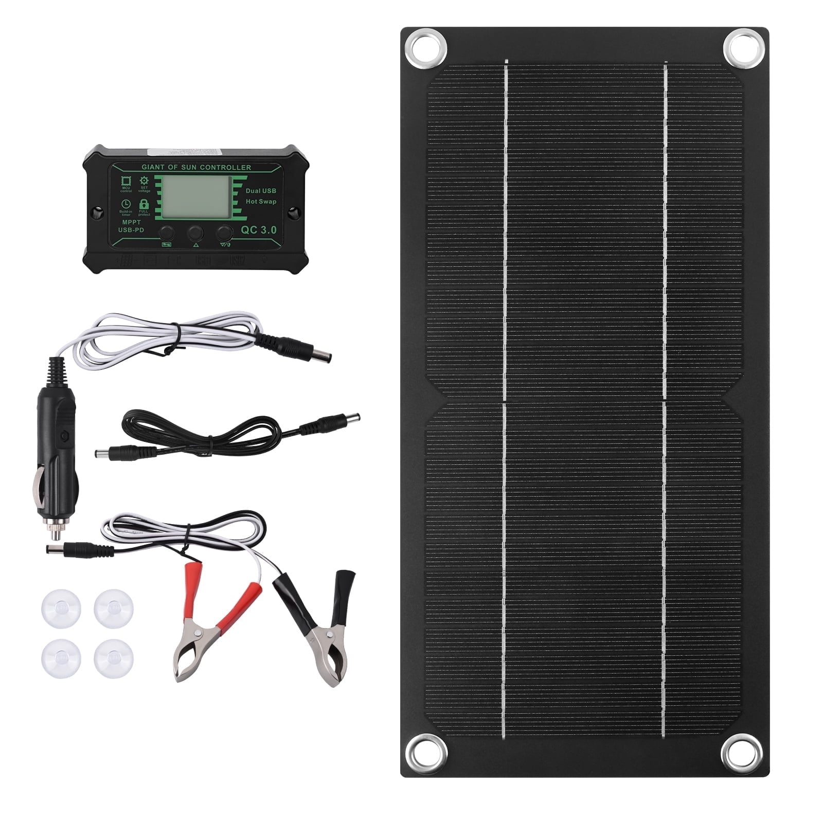 DAZLUTE 10W Solar Panel  Kit, Monocrystalline Silicon 100A Charge Controller Solar Panel Kit, Portable Solar Panel Battery Charger USB Output Suitable for Boat Car RV Motorcycle Marine Automotive Hom