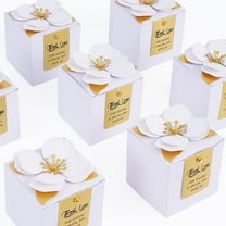DAZLUTE 20 Pcs Wedding Favor Box with Thanks Card Square Flower Candy Boxes Paper Bridal Gift Packaging for Guests Wedding Bridal Shower Birthday Party Anniversary(White)