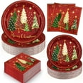thumbnail image 1 of DAZLUTE 200 PCS Christmas Paper Plates and Napkins, Red Christmas Decoration Trees Disposable Dinnerware Set for Christmas Party, 1 of 8