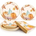 thumbnail image 1 of DAZLUTE 200 PCS Fall Paper Plates and Napkins Thanksgiving Party Supplies Orange Pumpkins Disposable Dinnerware Serve 50 Guests, 1 of 8