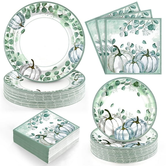 DAZLUTE 200pcs Fall Plates Napkins,and Dishes, Thanksgiving Disposable Dinnerware Set for Thanksgiving and Fall Decorations Party Supplies