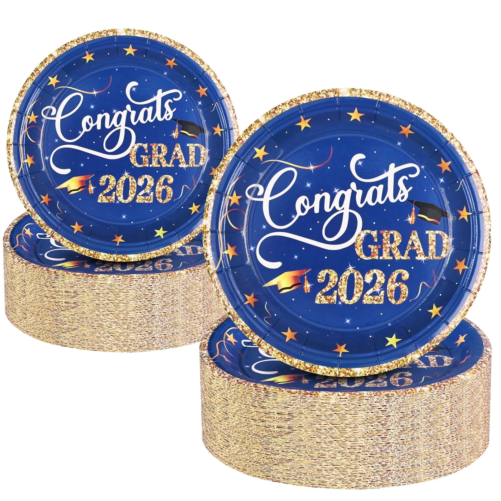 DAZLUTE 100pcs Graduation Paper Plates Decorations Class of 2026 Graduations Disposable Party Supplies(Blue)