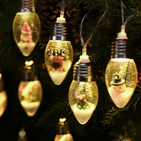 DAZLUTE 2pack Christmas Snow Globe Bulbs String Lights for Christmas Tree Battery Powered Lights Christmas Decoration with Cute Ornaments(Warm Light)