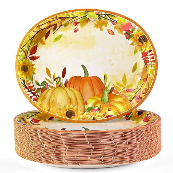DAZLUTE 50 PCS Fall Plates, Floral, Thanksgiving Disposable Dinnerware for Thanksgiving and Fall Decorations Party Supplies