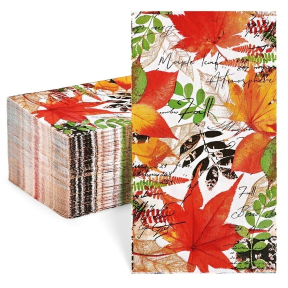 DAZLUTE 50pcs Fall Paper Napkins Disposable Leaves Napkins Thanksgiving Harvest Party Supplies