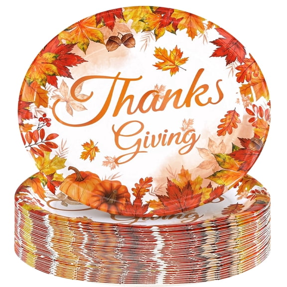 Ktinnead 50pcs Thanksgiving Paper Plates and Dishes Fall Disposable Dinnerware for Thanksgiving and Fall Decorations Party Supplies