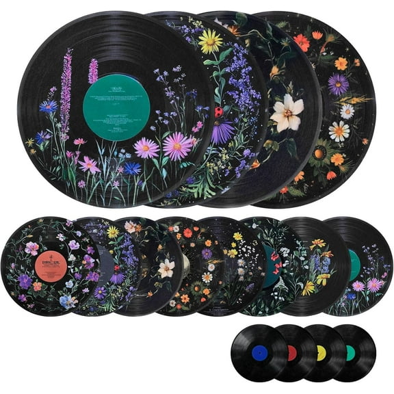 DAZLUTE 8 Pack Sound Proof Panels,Self Adhesive Acoustic Wall Panels, Retro Record Decor Round Sound Absorbing Panels Wall Decorative for Studio