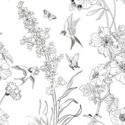 DAZLUTE Floral Wallpaper Peel and Stick Wallpaper Black White Wallpaper Self Adhesive Removable Contact Paper, 17.71" x 118"