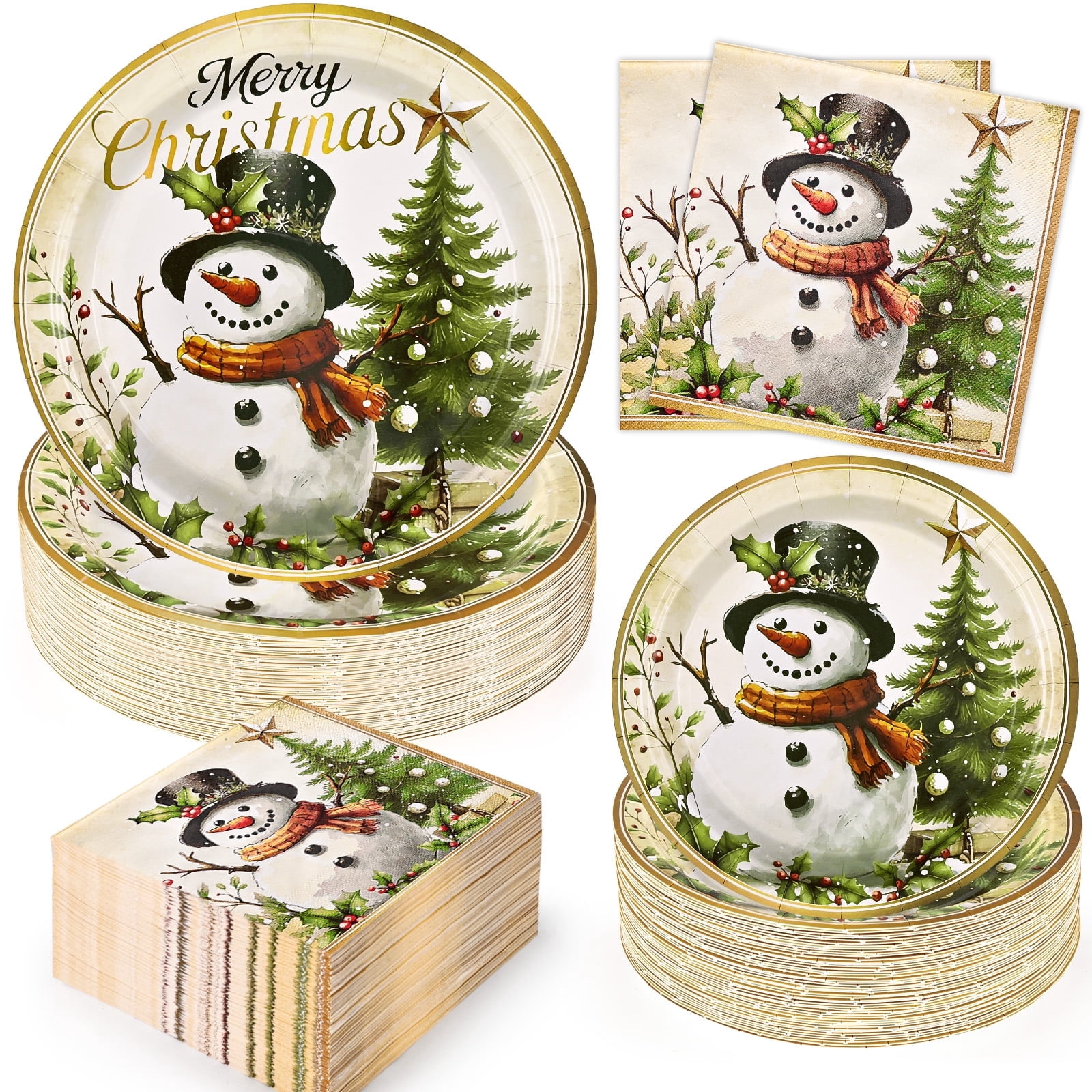 DAZLUTE 200 PCS Christmas Paper Plates and Napkins Merry Christmas ...