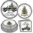 thumbnail image 1 of DAZLUTE Christmas Paper Plates and Napkins Serves 50 Guests Christmas Party Supplies 200 PCS Black and White Plaid Christmas Car Disposable Dinnerware Set for Dinner Party, 1 of 8