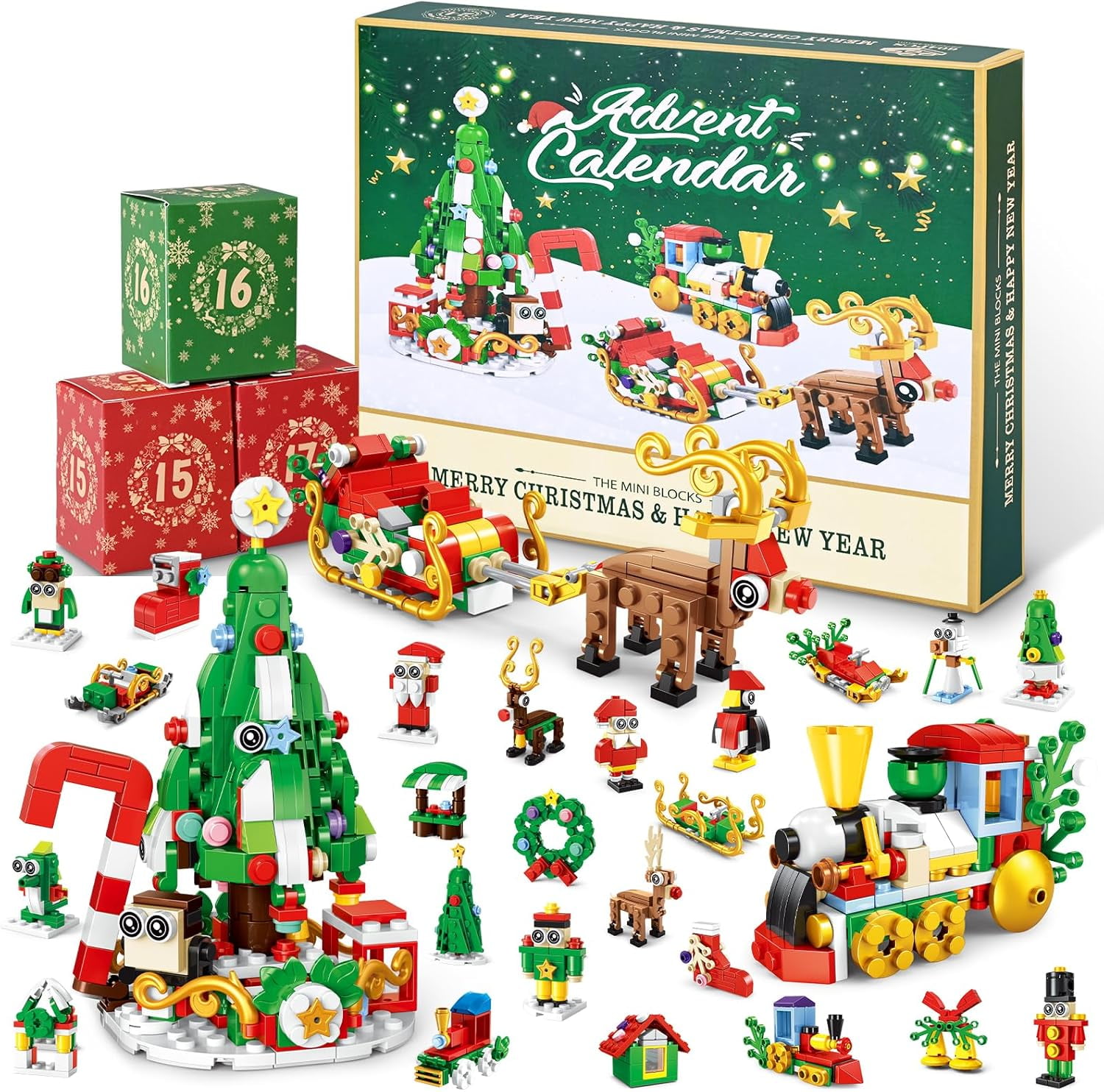 Advent Calendar 2024 Christmas Tree Building Blocks Toy Set 604 PCS ...