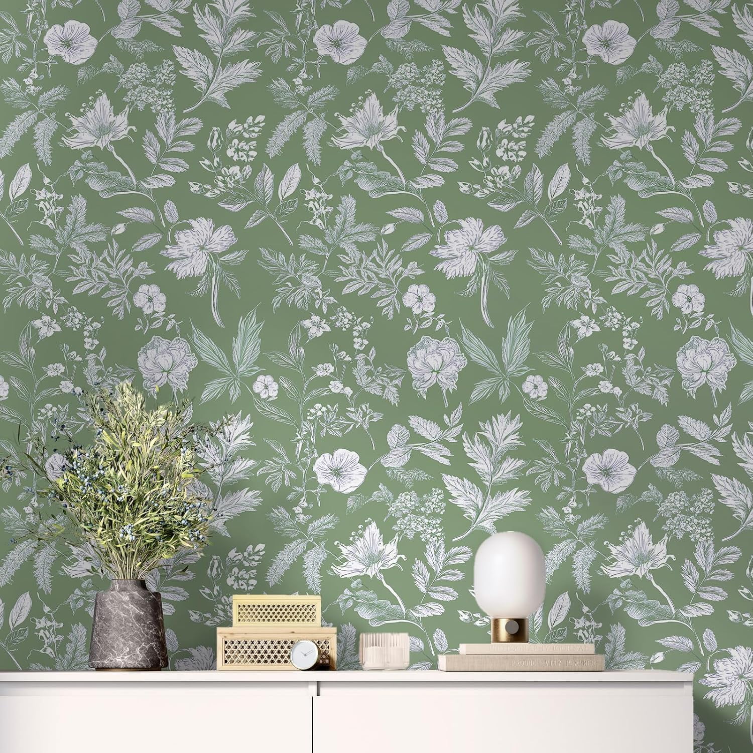 DAZLUTE Floral Wallpaper Peel and Stick,Self Adhesive Removable Wallpaper for Home Bedroom Cabinets Decorative Thicken 17.32" x 394"