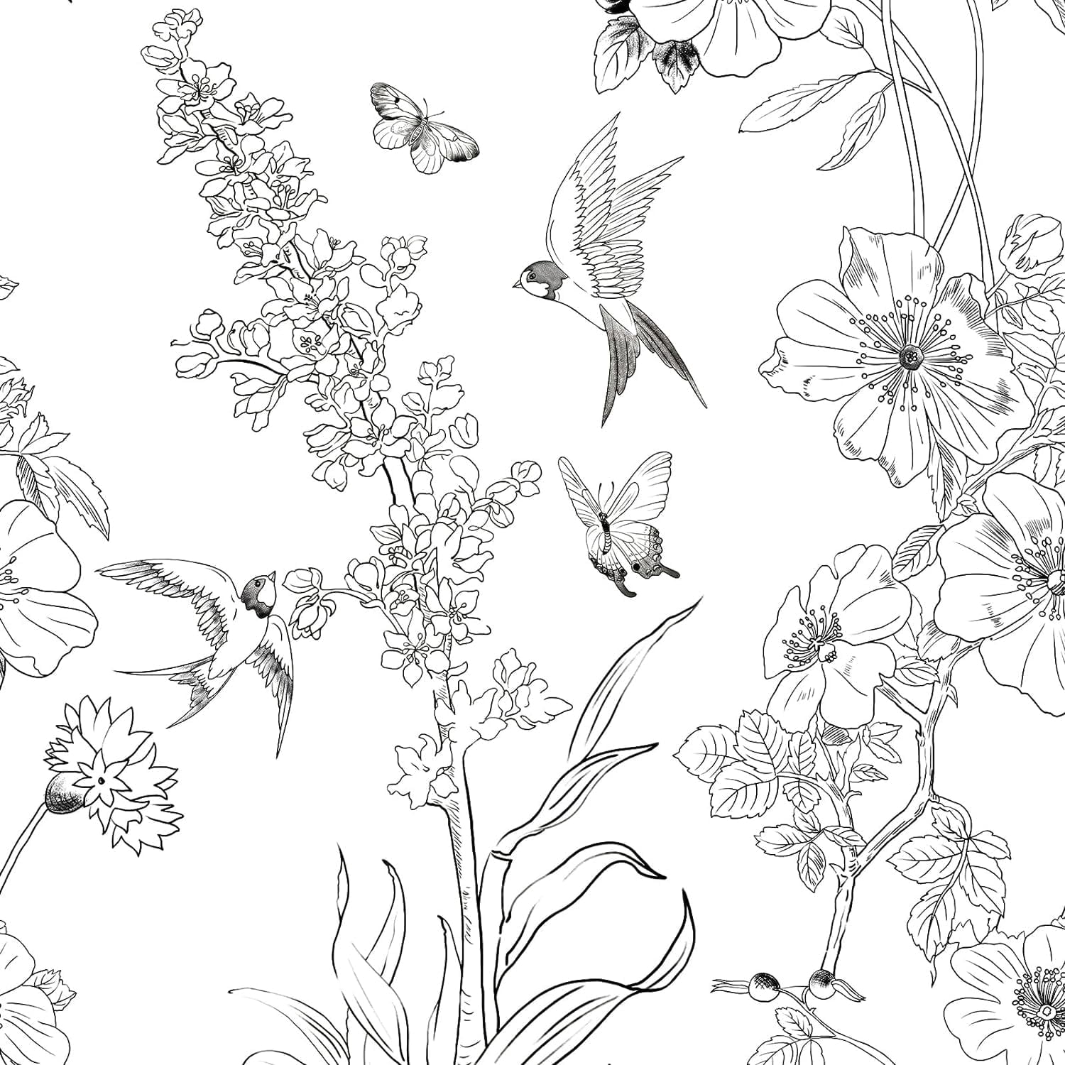 DAZLUTE Floral Wallpaper Peel and Stick Wallpaper Black White Wallpaper Self Adhesive Removable Contact Paper, 17.32" x 590"